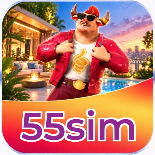 Interface da plataforma 55sim mostrando slots populares e bônus de boas-vindas
